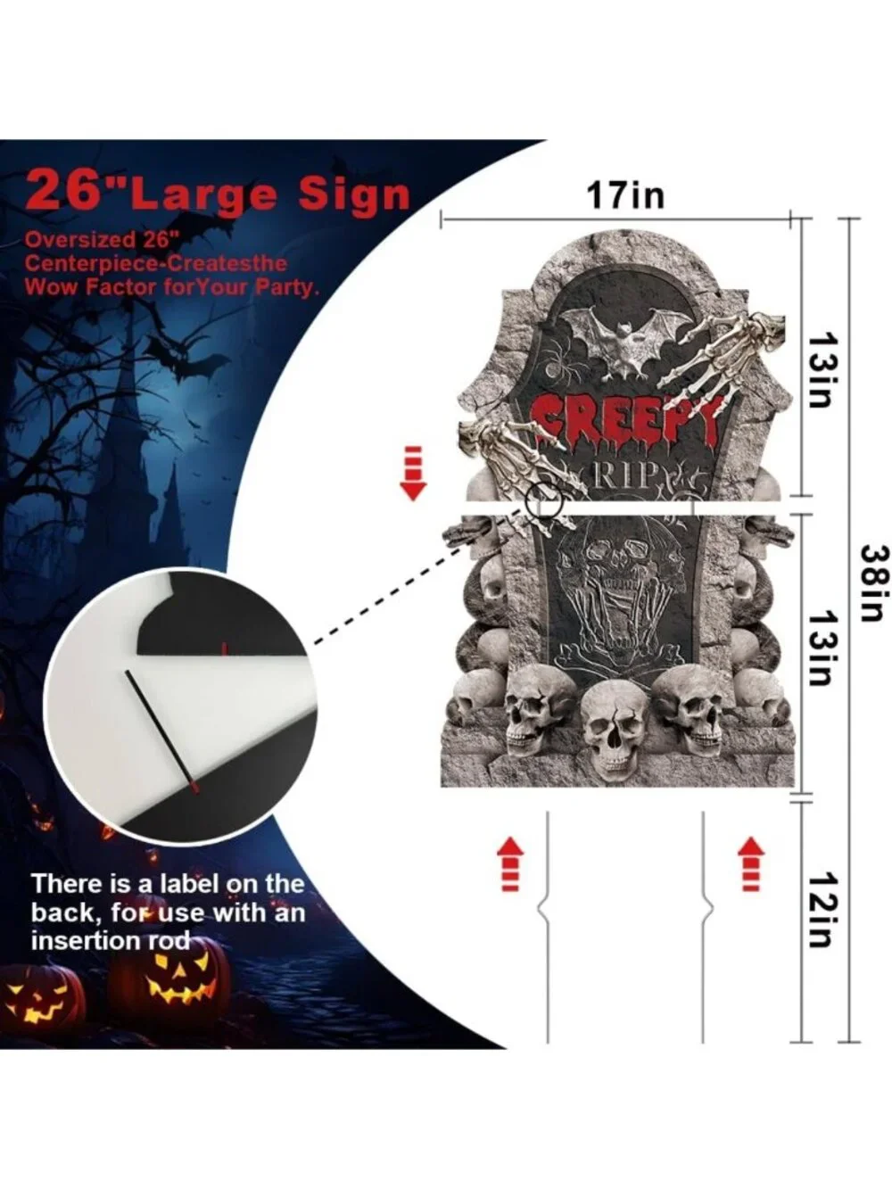 6Pcs 30” Halloween Tombstone Yard Signs - Scary Outdoor Gravestone Decor